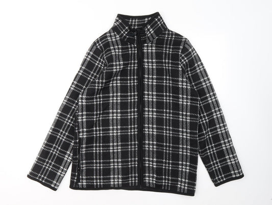 TU Womens Black Round Neck Plaid Polyester Full Zip Jumper Size 14