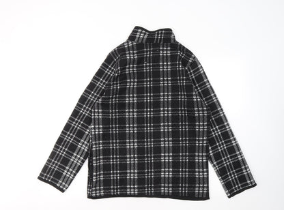 TU Womens Black Round Neck Plaid Polyester Full Zip Jumper Size 14