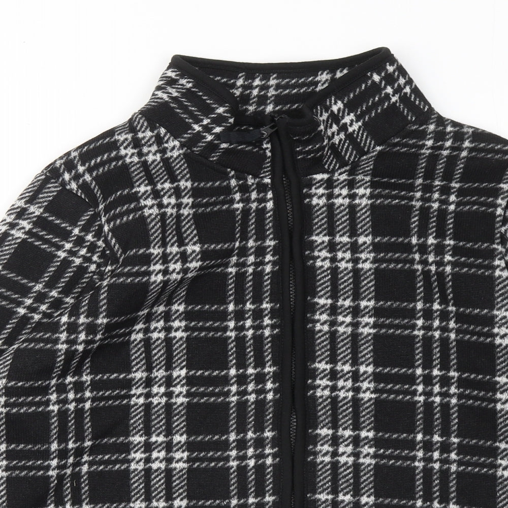 TU Womens Black Round Neck Plaid Polyester Full Zip Jumper Size 14