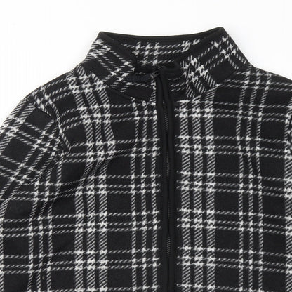 TU Womens Black Round Neck Plaid Polyester Full Zip Jumper Size 14