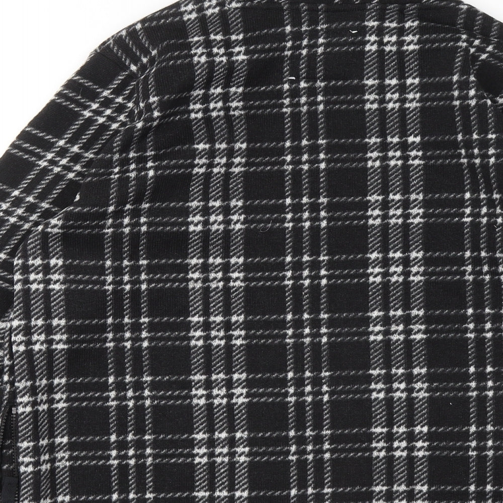 TU Womens Black Round Neck Plaid Polyester Full Zip Jumper Size 14