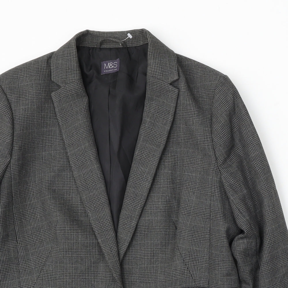 Marks and Spencer Womens Grey Plaid Polyester Jacket Suit Size 14