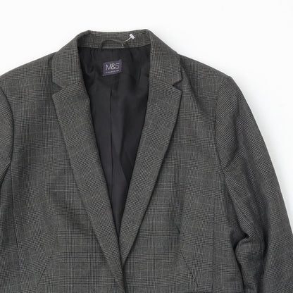 Marks and Spencer Womens Grey Plaid Polyester Jacket Suit Size 14