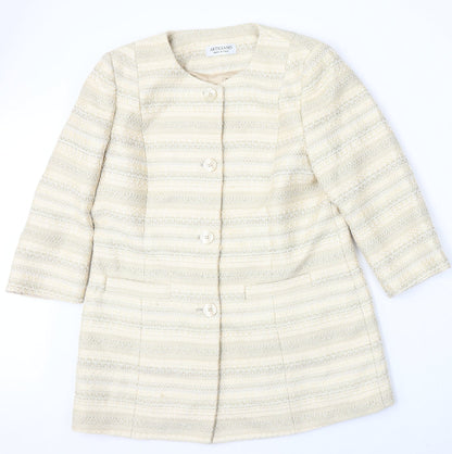 Artigiano Womens Yellow Striped Jacket Coat Size 14 Button