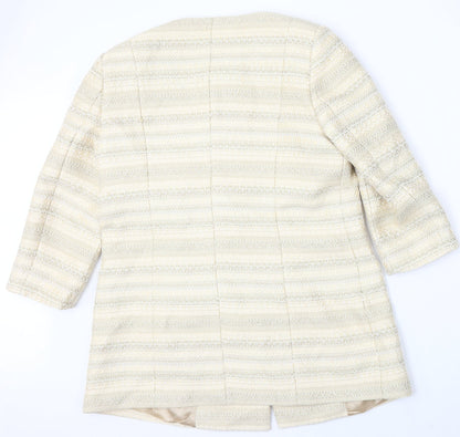 Artigiano Womens Yellow Striped Jacket Coat Size 14 Button