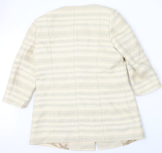 Artigiano Womens Yellow Striped Jacket Coat Size 14 Button