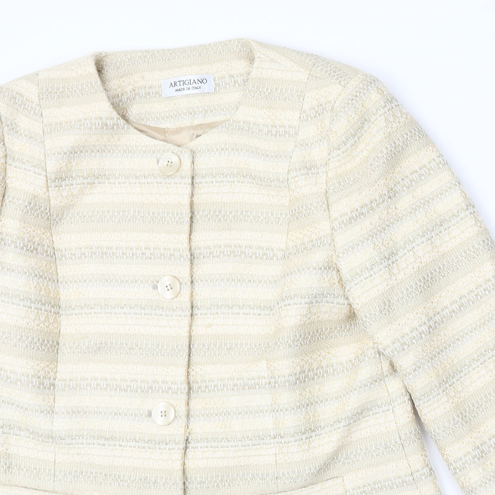 Artigiano Womens Yellow Striped Jacket Coat Size 14 Button