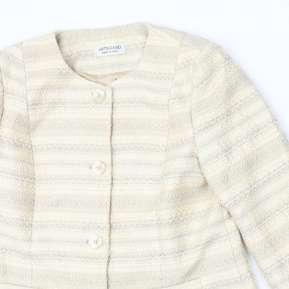 Artigiano Womens Yellow Striped Jacket Coat Size 14 Button