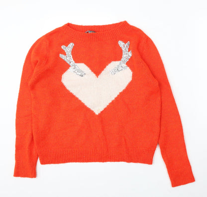 Primark Womens Orange Round Neck Acrylic Pullover Jumper Size 10