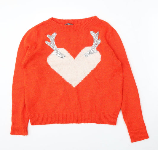 Primark Womens Orange Round Neck Acrylic Pullover Jumper Size 10