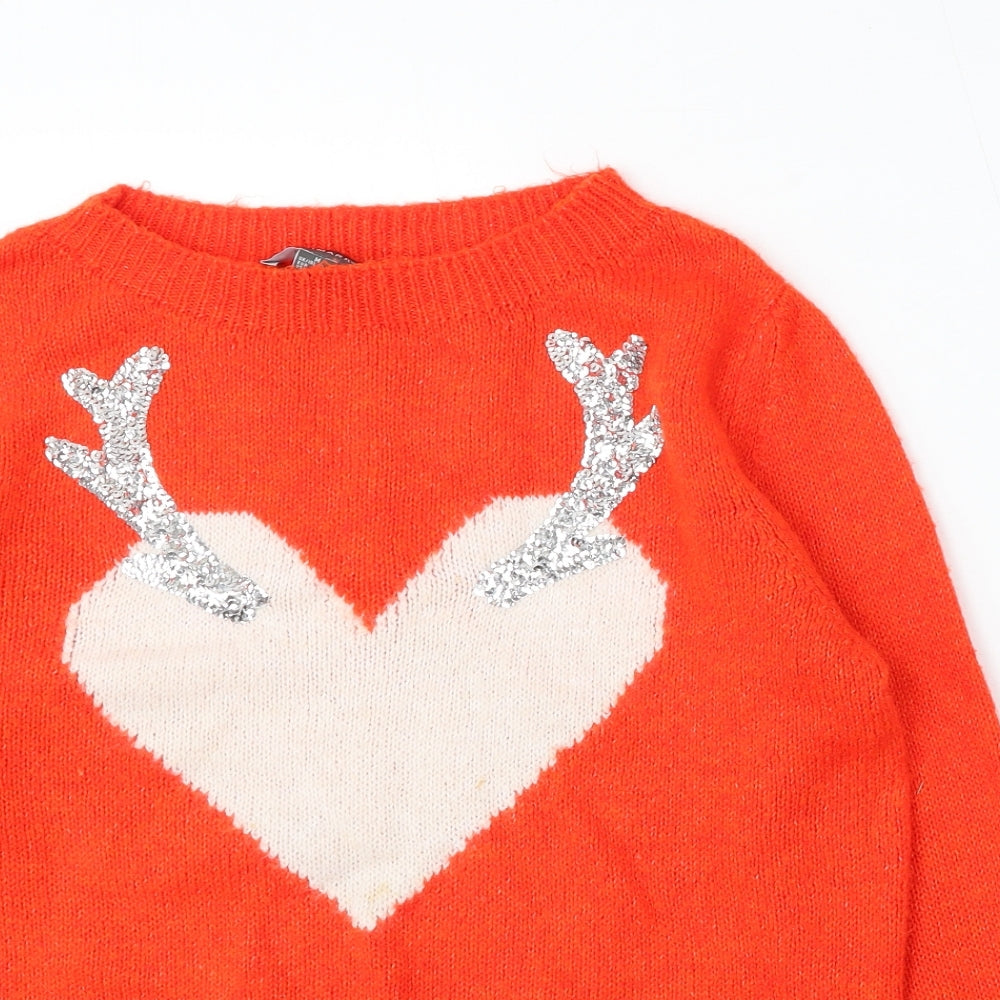 Primark Womens Orange Round Neck Acrylic Pullover Jumper Size 10