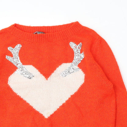 Primark Womens Orange Round Neck Acrylic Pullover Jumper Size 10