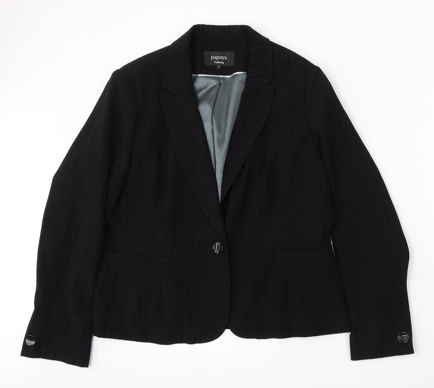Papaya Womens Black Striped Polyester Jacket Suit Size 16