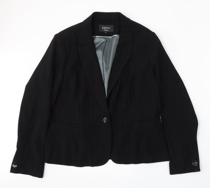 Papaya Womens Black Striped Polyester Jacket Suit Size 16