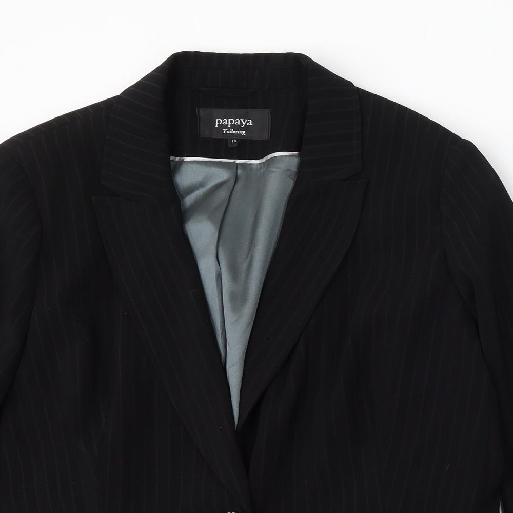 Papaya Womens Black Striped Polyester Jacket Suit Size 16