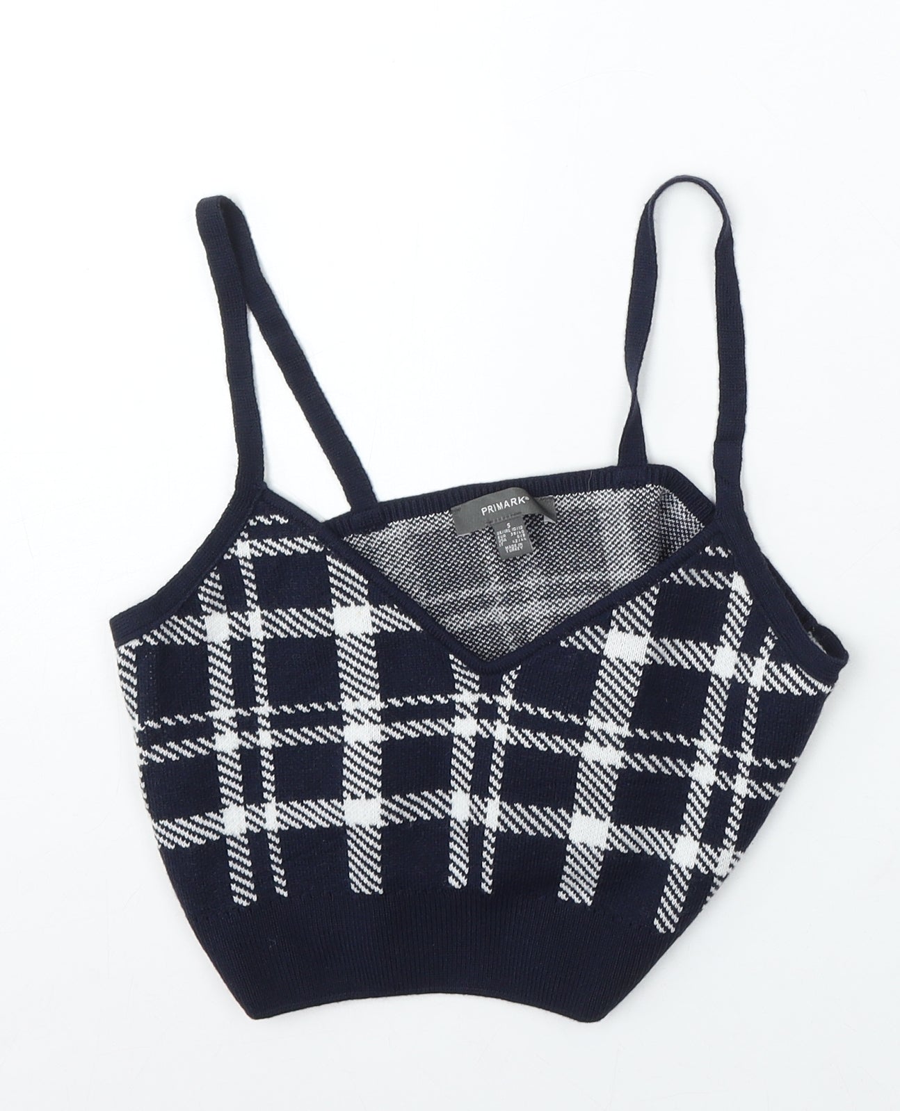 Primark Womens Blue V-Neck Geometric Acrylic Pullover Jumper Size 10