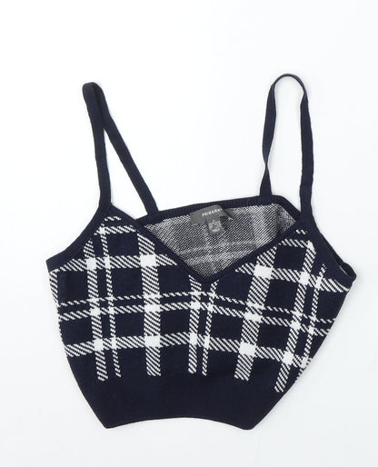 Primark Womens Blue V-Neck Geometric Acrylic Pullover Jumper Size 10