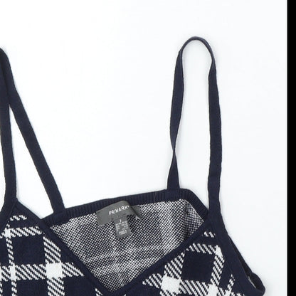 Primark Womens Blue V-Neck Geometric Acrylic Pullover Jumper Size 10