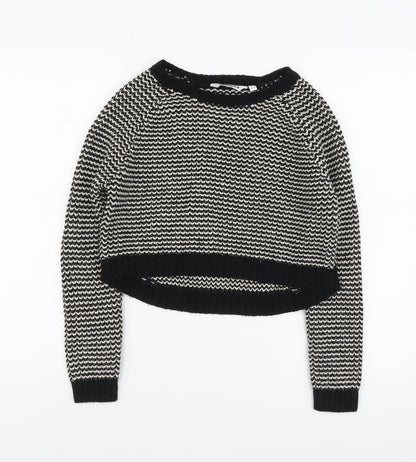 New Lpok Girls Black Round Neck Striped Acrylic Pullover Jumper Size 10-11 Years