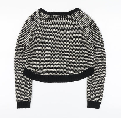 New Lpok Girls Black Round Neck Striped Acrylic Pullover Jumper Size 10-11 Years