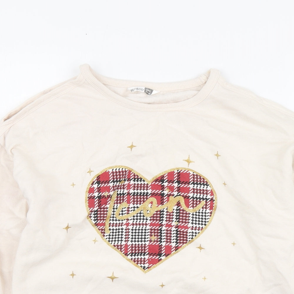 Pepco Girls Ivory Cotton Pullover Hoodie Size 11-12 Years