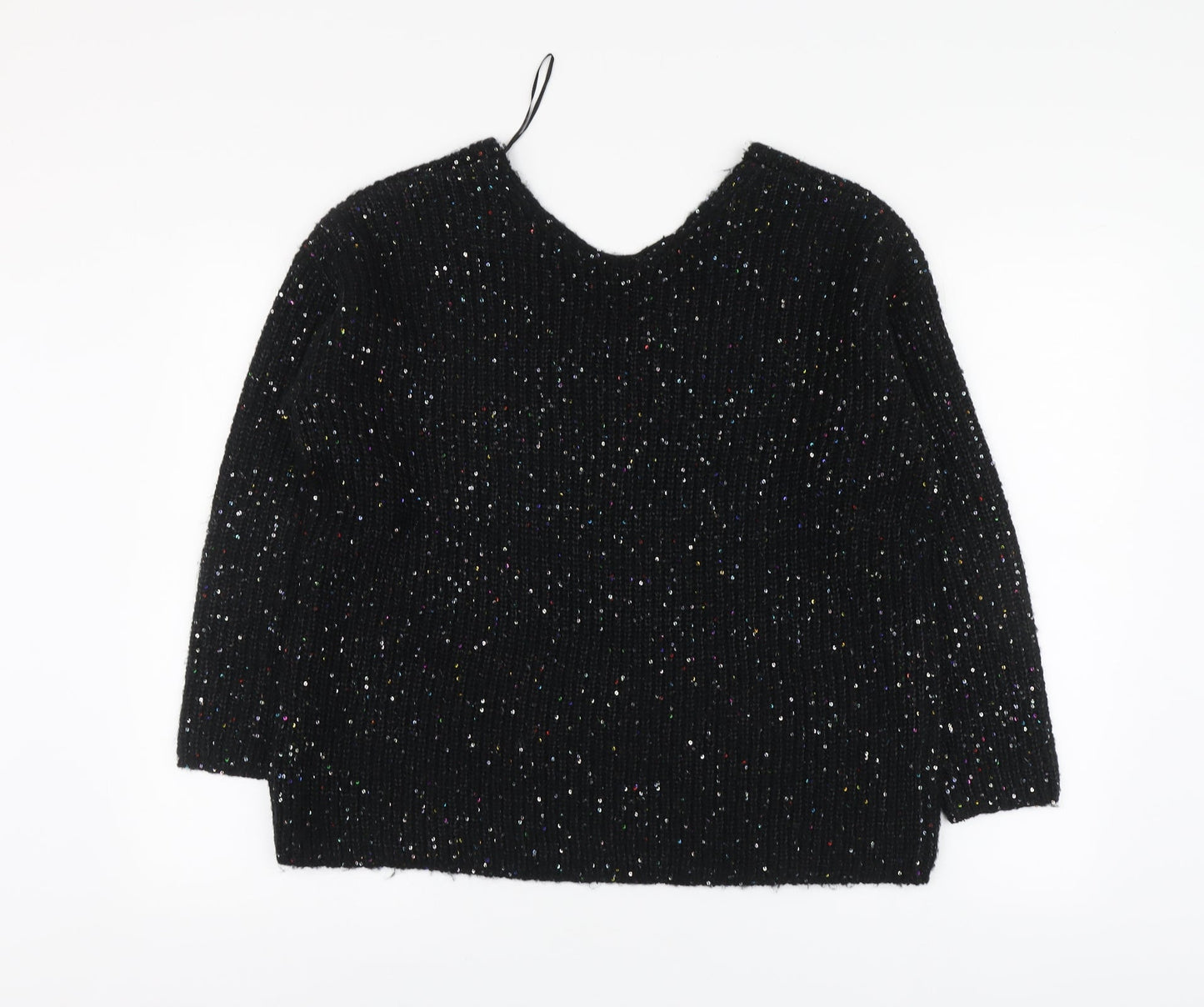 Nutmeg Womens Black V-Neck Acrylic Pullover Jumper Size 12