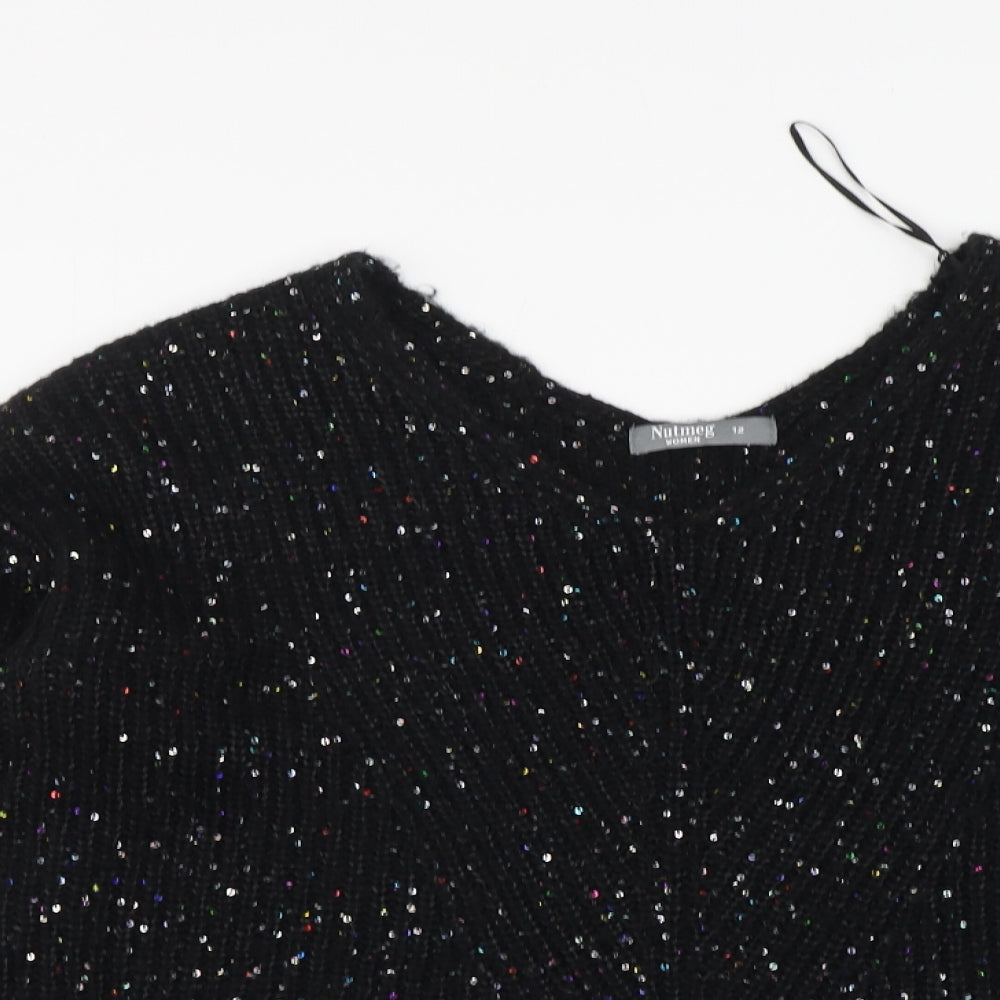 Nutmeg Womens Black V-Neck Acrylic Pullover Jumper Size 12