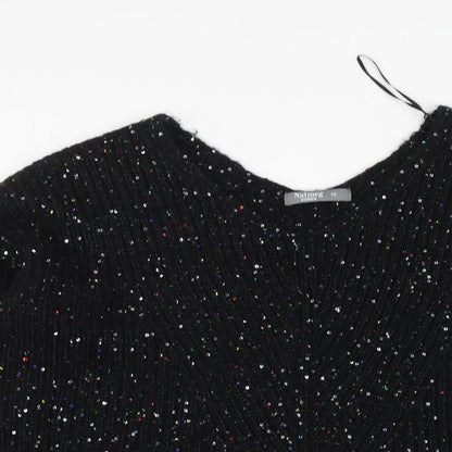 Nutmeg Womens Black V-Neck Acrylic Pullover Jumper Size 12