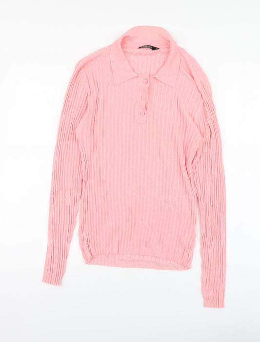 Boohoo Womens Pink V-Neck Viscose Pullover Jumper Size M