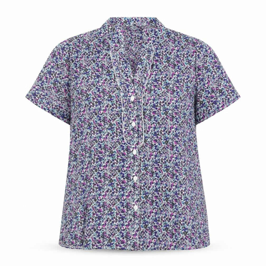 Bonmarché Womens Purple Floral Polyester Basic Button-Up Size 12 V-Neck