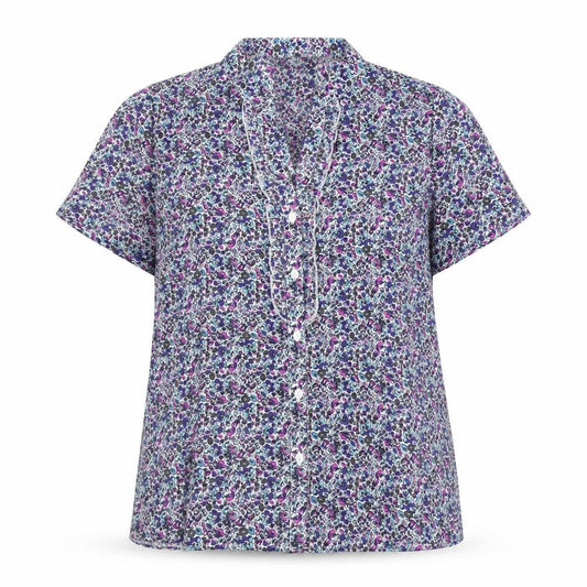 Bonmarché Womens Purple Floral Polyester Basic Button-Up Size 12 V-Neck