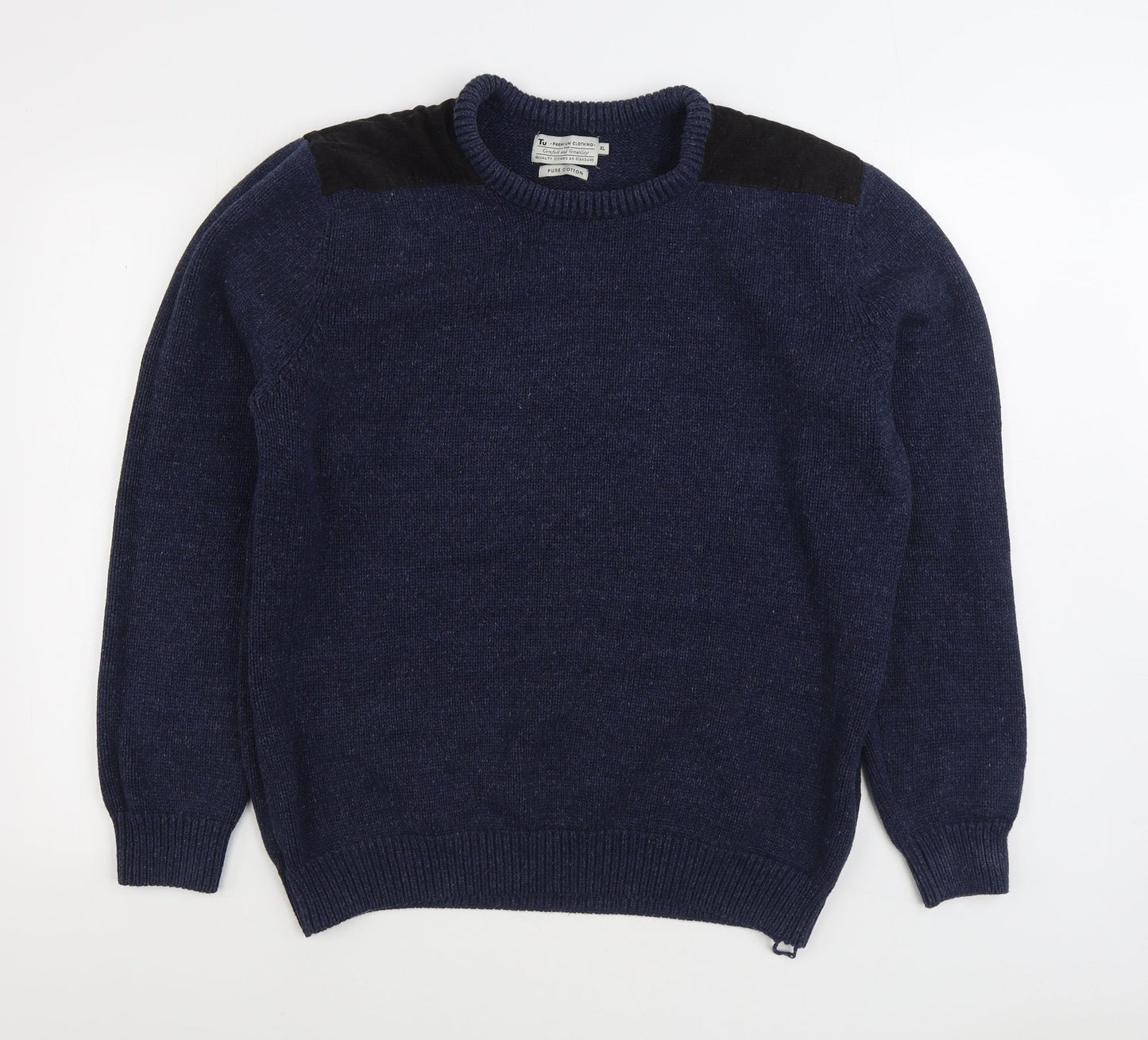 TU Womens Blue Round Neck 100% Cotton Pullover Jumper Size XL