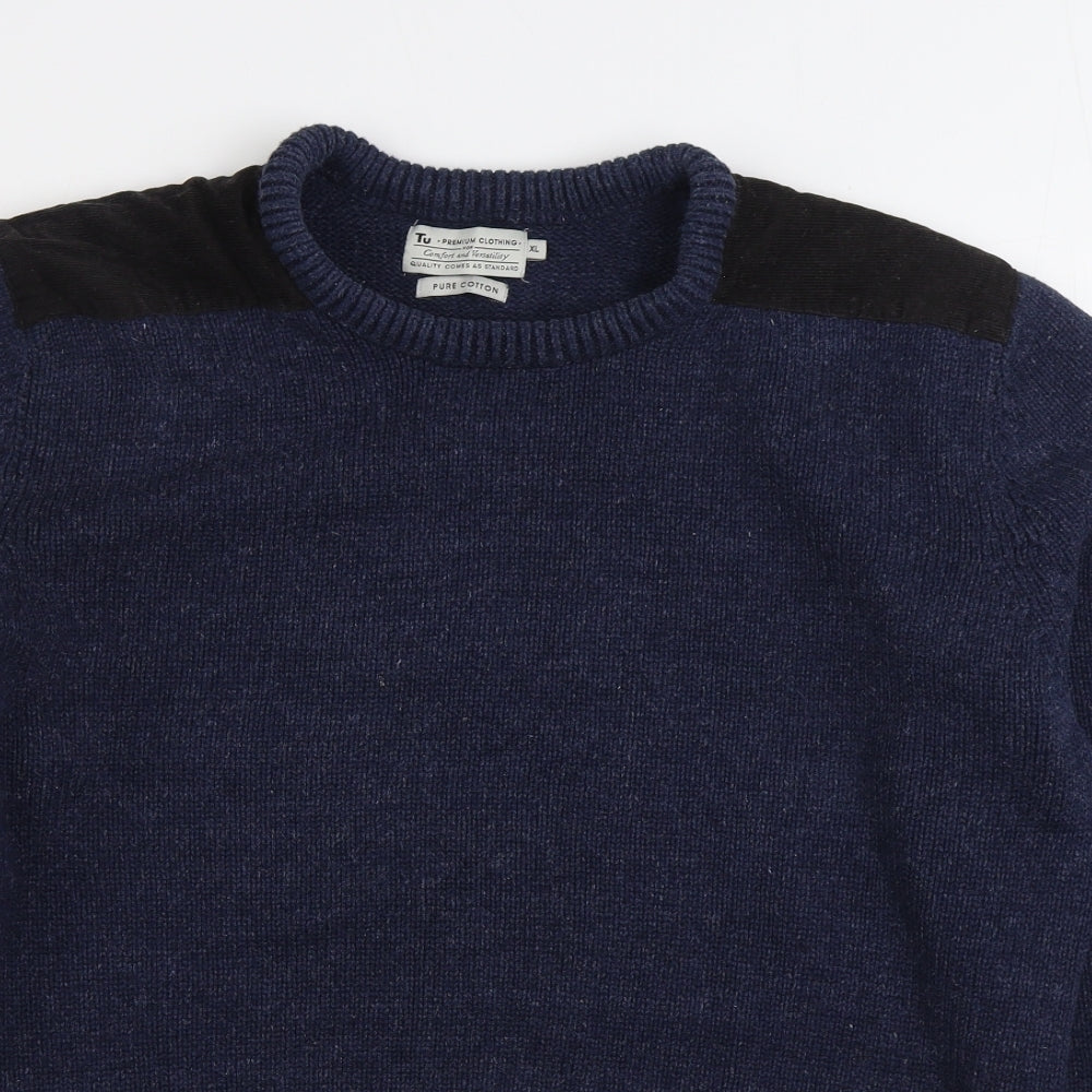 TU Womens Blue Round Neck 100% Cotton Pullover Jumper Size XL