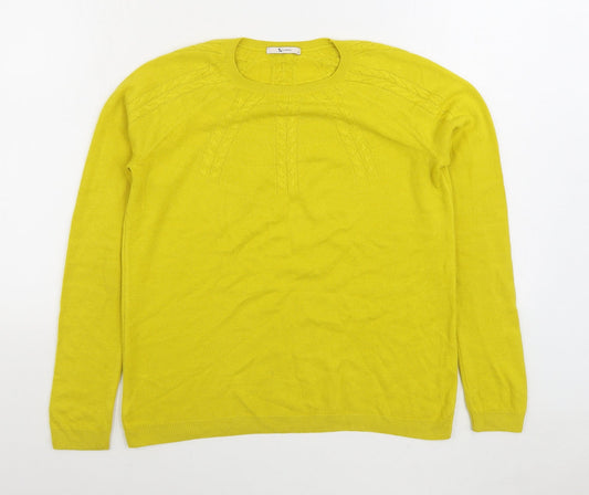 TU Womens Yellow Round Neck Acrylic Pullover Jumper Size 12