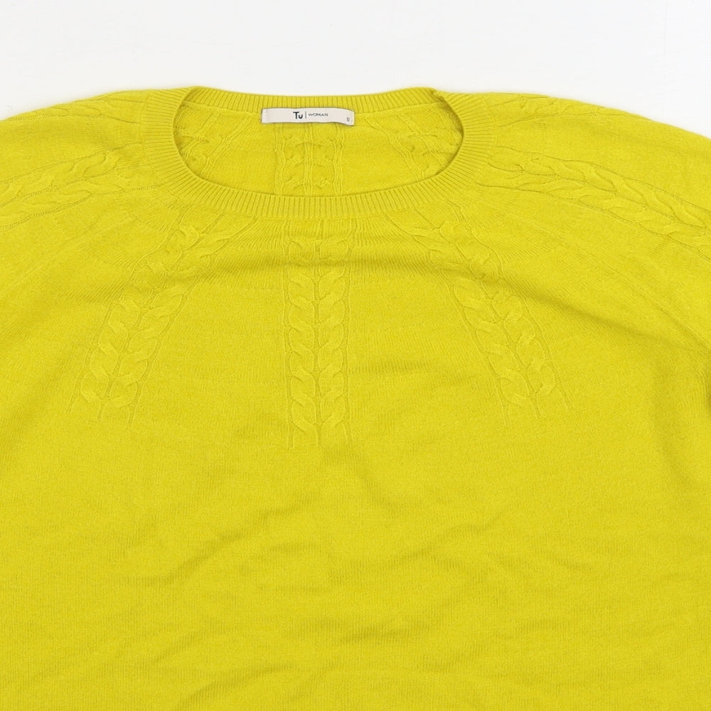 TU Womens Yellow Round Neck Acrylic Pullover Jumper Size 12