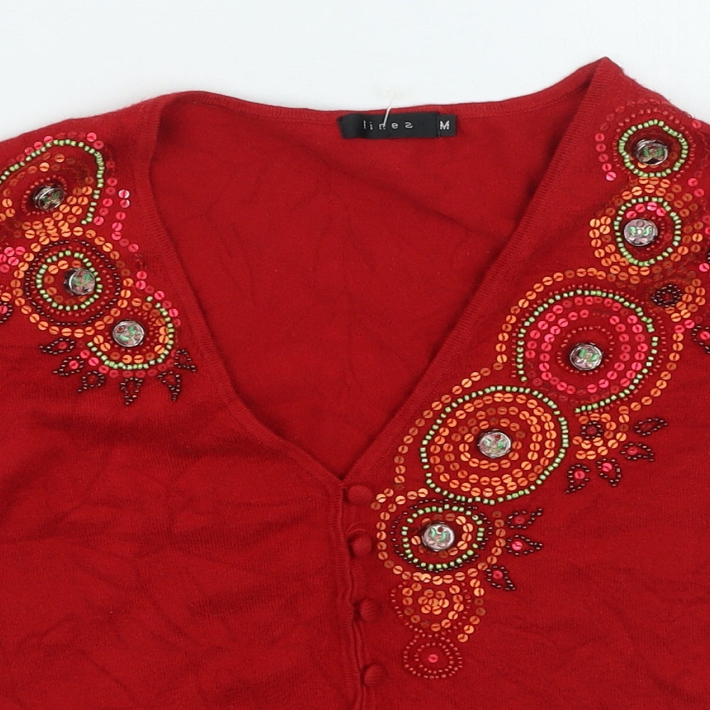 Womens UK Size M Linea Red Cardigan Jumper
