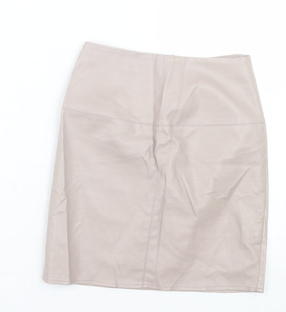 Missguided Womens Beige Polyurethane A-Line Skirt Size 8 Zip