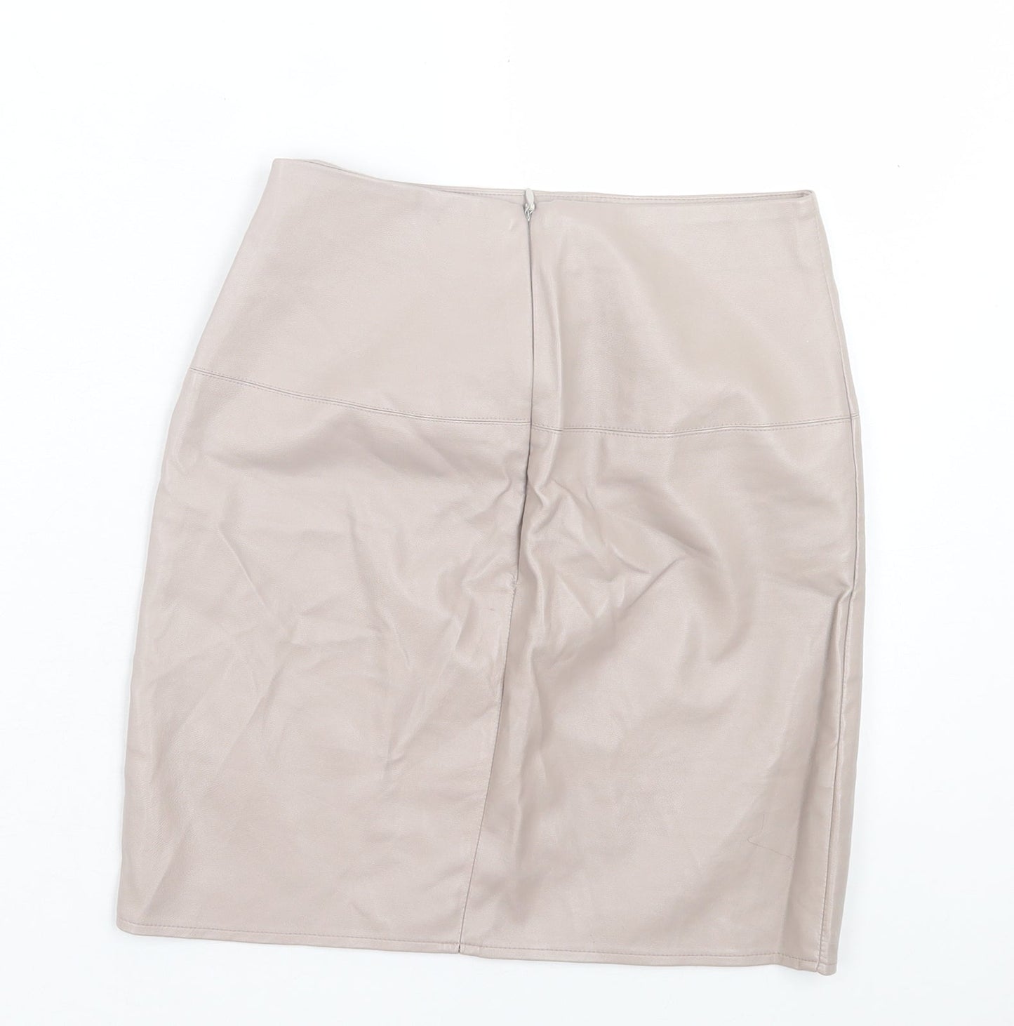 Missguided Womens Beige Polyurethane A-Line Skirt Size 8 Zip
