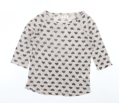 New Look Womens Beige Geometric Polyester Basic T-Shirt Size 14 Off the Shoulder