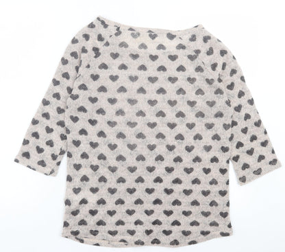New Look Womens Beige Geometric Polyester Basic T-Shirt Size 14 Off the Shoulder