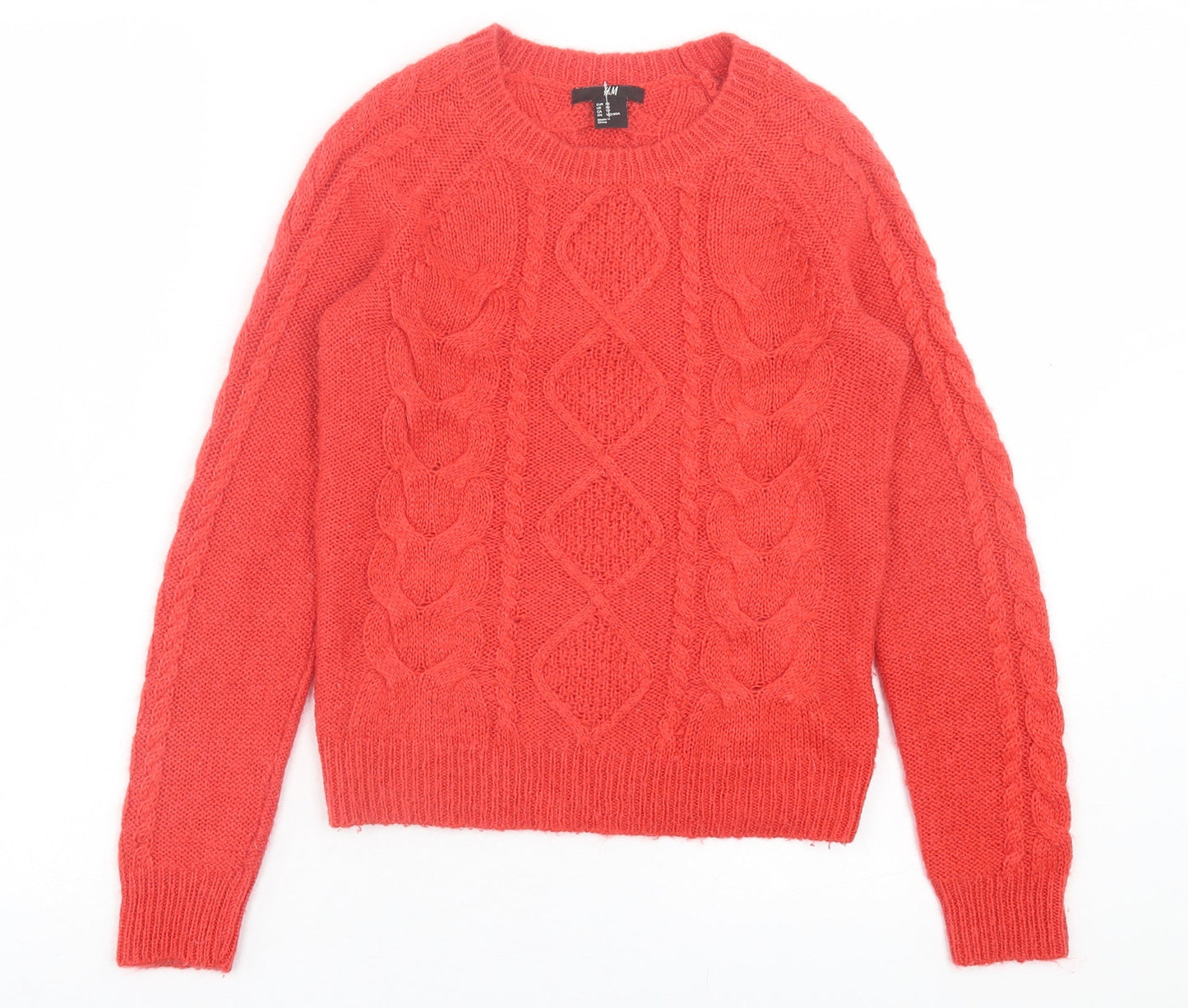 H&M Womens Red Crew Neck Acrylic Pullover Jumper Size XS