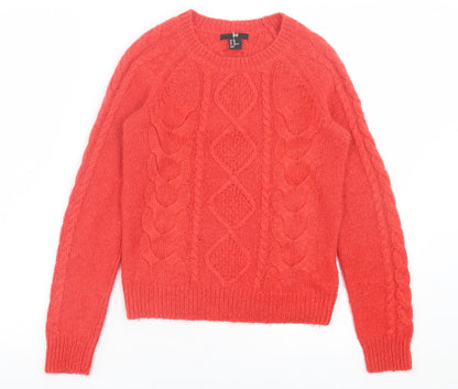 H&M Womens Red Crew Neck Acrylic Pullover Jumper Size XS