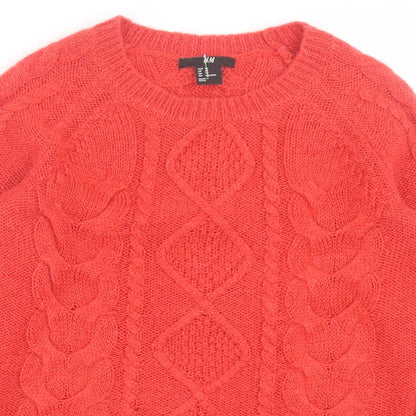 H&M Womens Red Crew Neck Acrylic Pullover Jumper Size XS