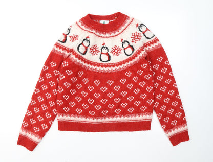 George Girls Red Round Neck Geometric Acrylic Pullover Jumper Size 12-13 Years