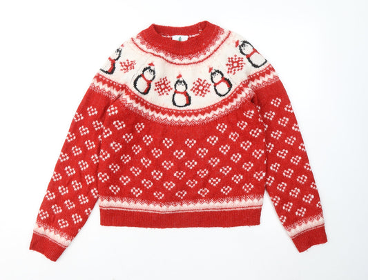 George Girls Red Round Neck Geometric Acrylic Pullover Jumper Size 12-13 Years