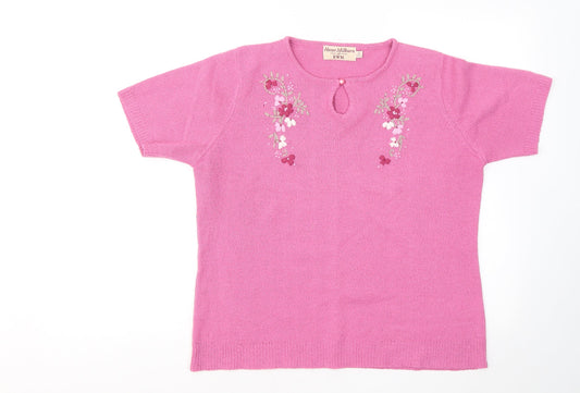 EWM Womens Pink Round Neck Acrylic Pullover Jumper Size 14