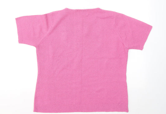 EWM Womens Pink Round Neck Acrylic Pullover Jumper Size 14