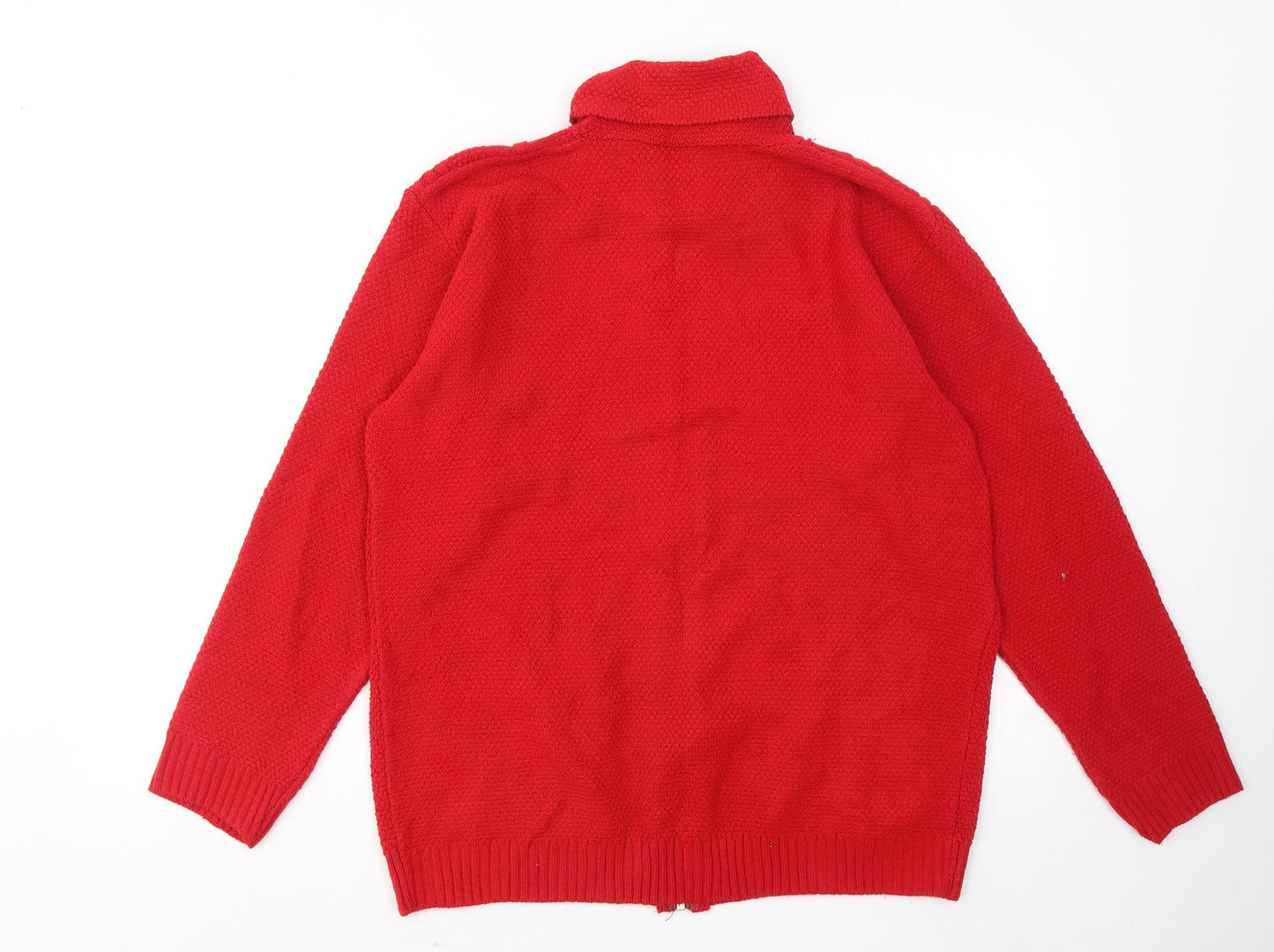 Gorgeous Womens Red Collared Acrylic Full Zip Jumper Size L