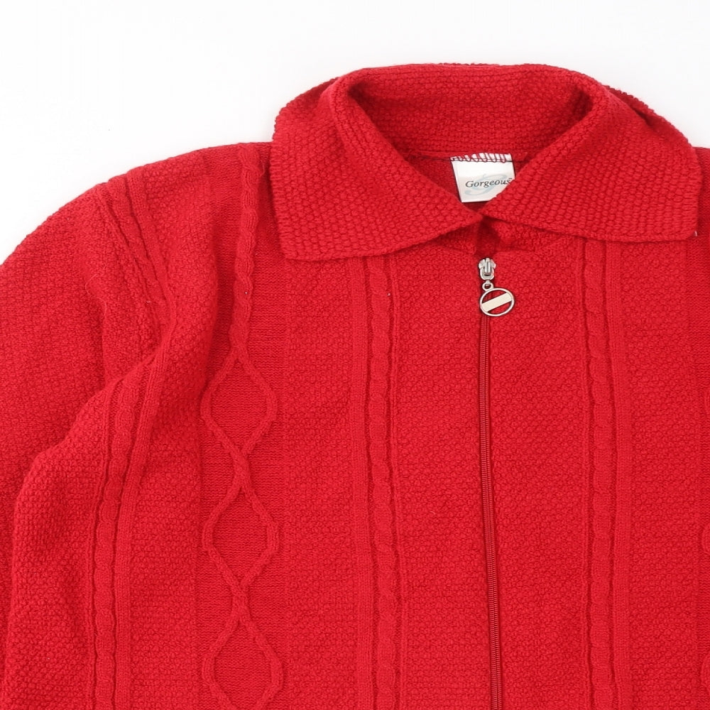 Gorgeous Womens Red Collared Acrylic Full Zip Jumper Size L