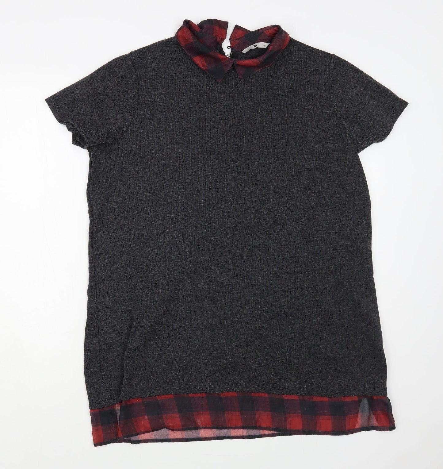 TU Womens Grey Polyester Tunic Blouse Size 16 Collared